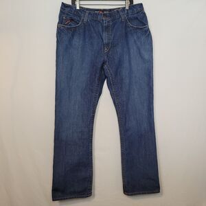 Ariat FR M4 Work Jeans Mens Tag 38/34 Fit 37x33 Blue Relaxed Boot Cat2 NFPA 2112
